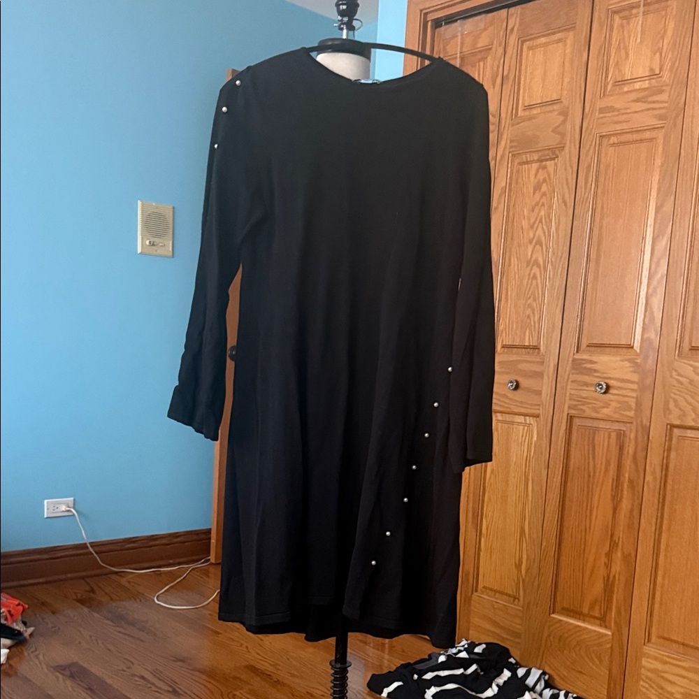 CeCe Black Long Sleeve Dress with Button Detail